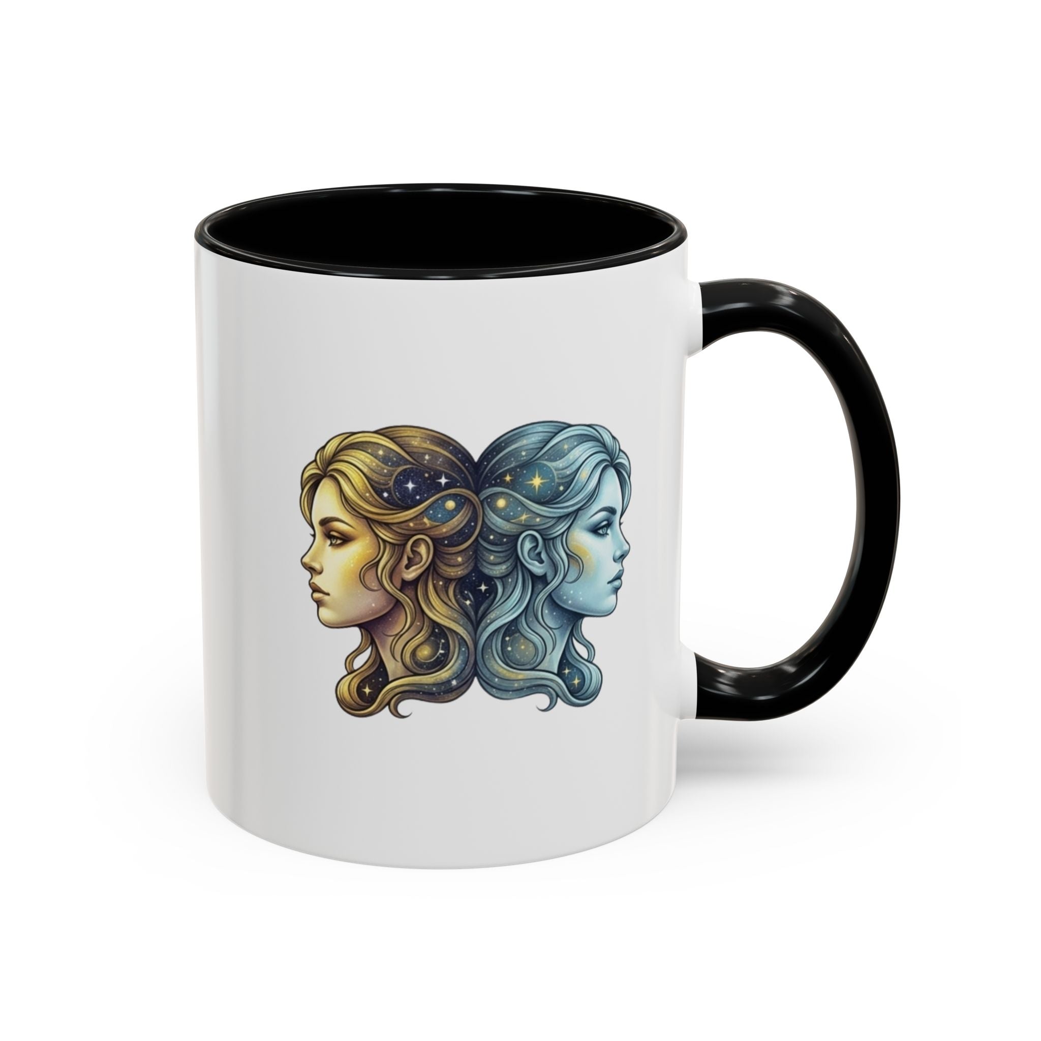 Gemini Zodiac Accent Coffee Mug — Dual Faces Astrology Design