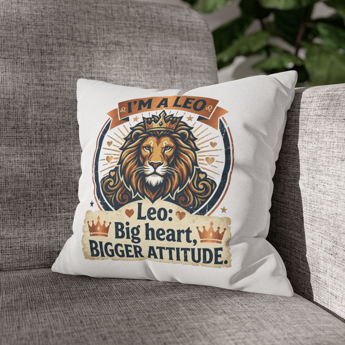 Leo Zodiac Big Heart Big Attitude Spun Polyester Square Pillowcase