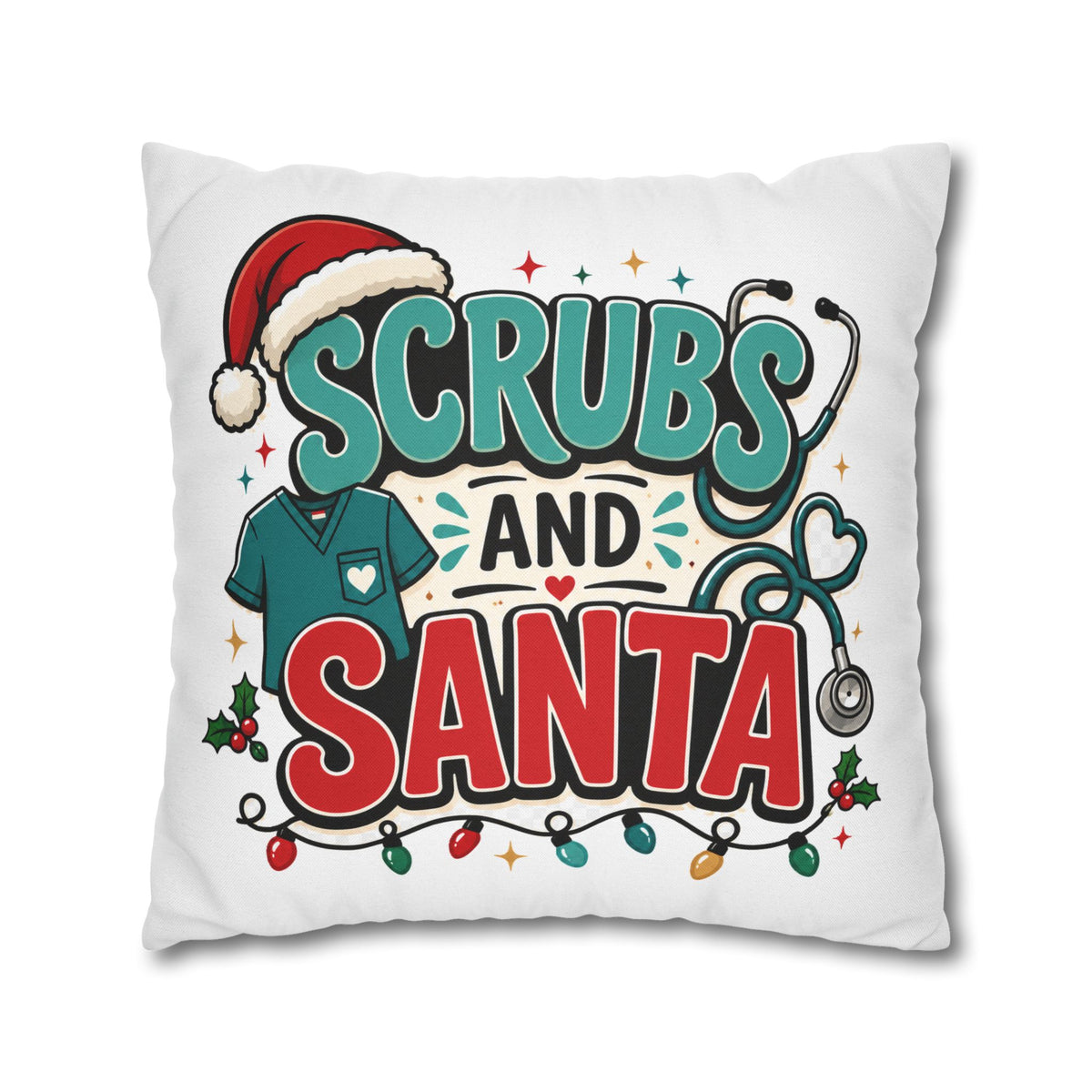 Scrubs and Santa Holiday Pillowcase Modern Day Christmas  — Christmas Nurse Decorative Throw Pillow Cover