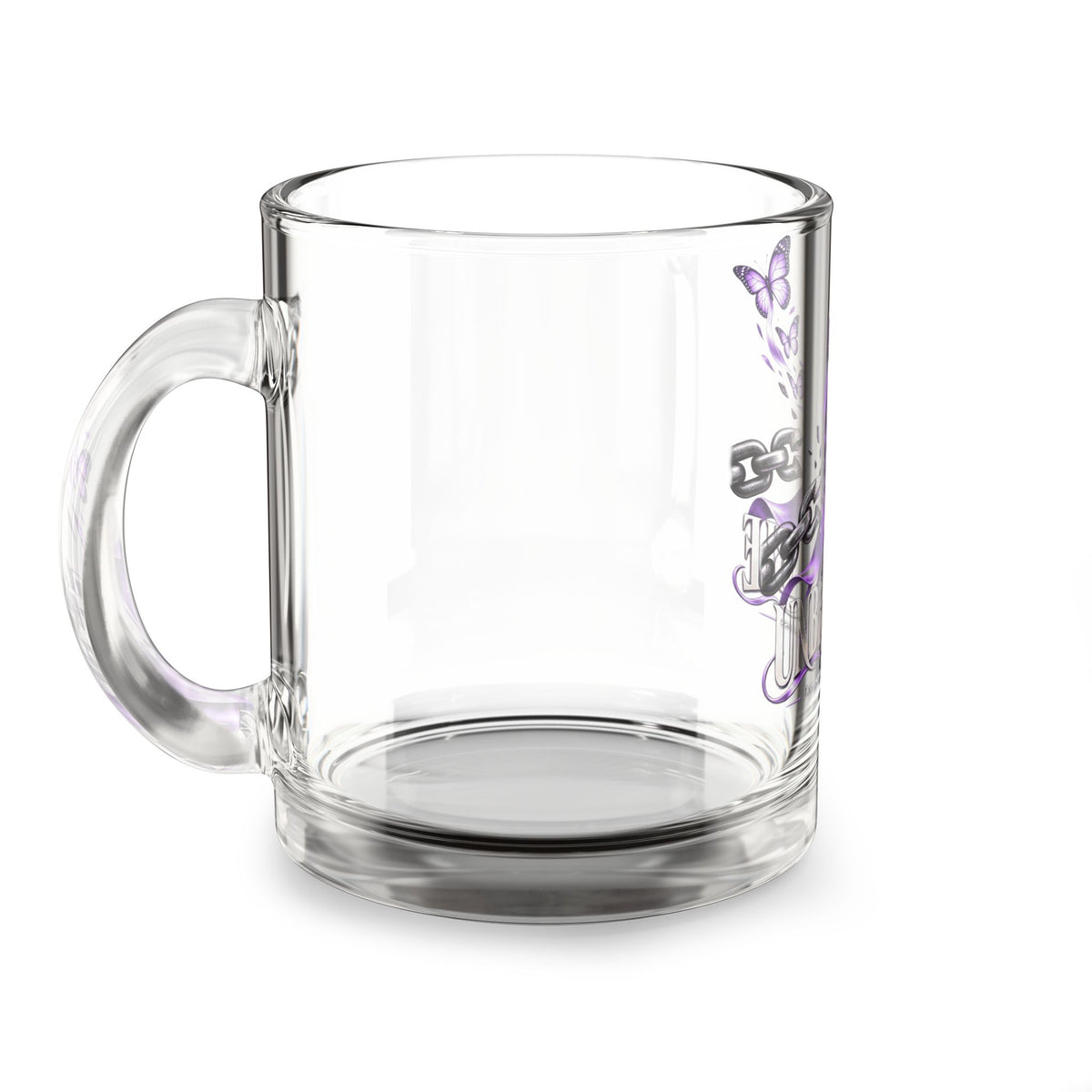 Glass Mug — "Unbreakable" Purple Domestic Violence Awareness Ribbon Design (10 oz)