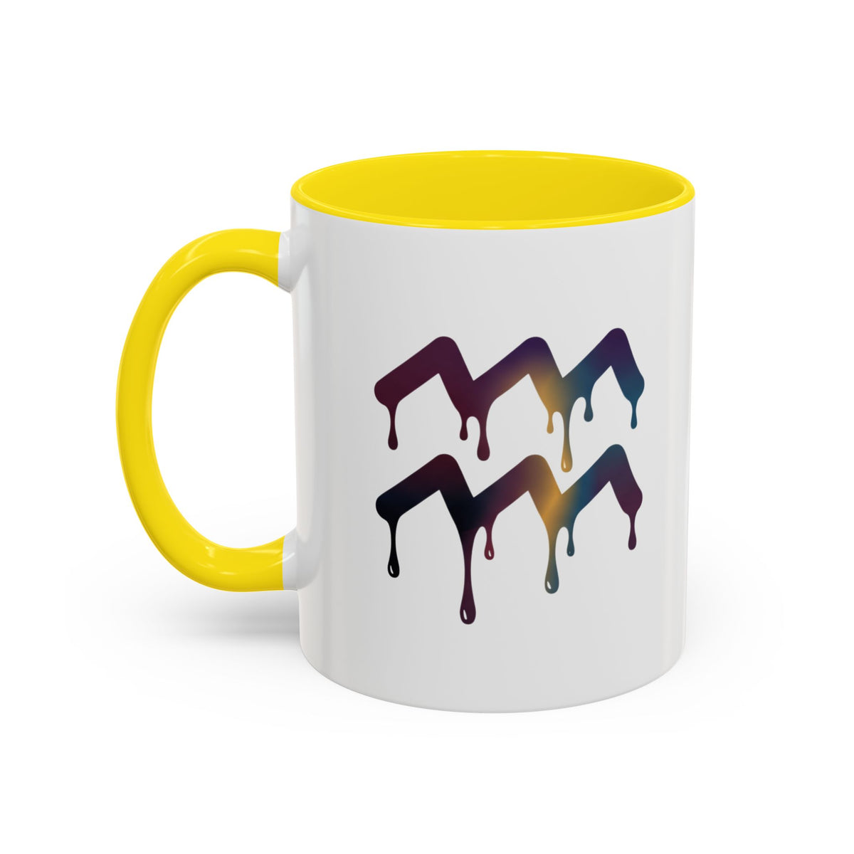 Aquarius Zodiac Dripping Rainbow Chevron Accent Coffee Mug —  Color-Accent Ceramic Mug