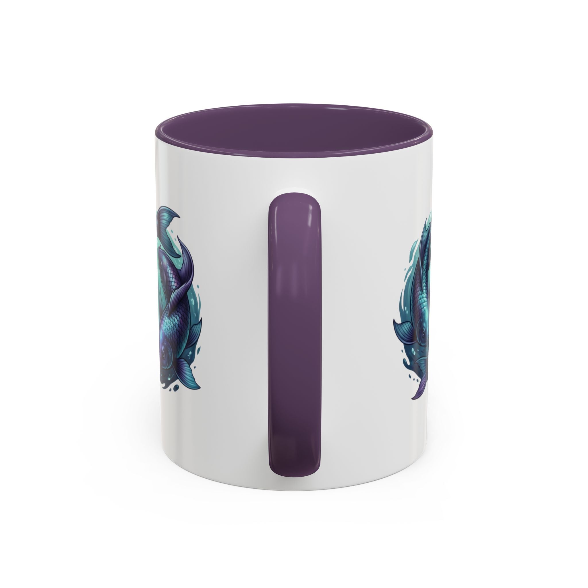Koi Fish Accent Coffee Mug — Blue Pisces Ceramic Mug