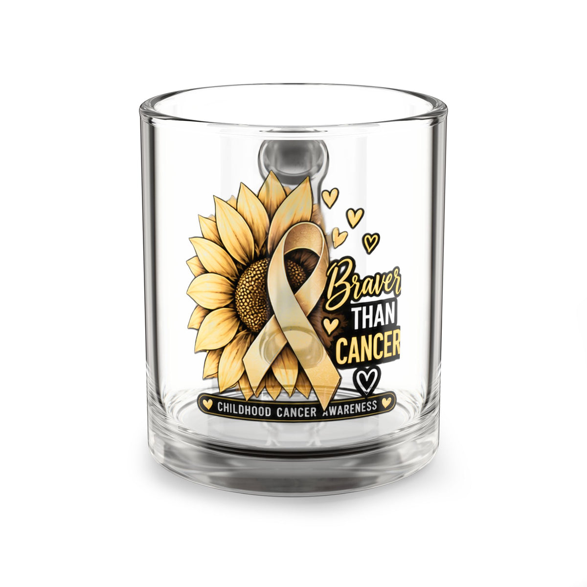 Glass Mug — "Braver Than Cancer" Childhood Cancer Awareness Sunflower 10oz