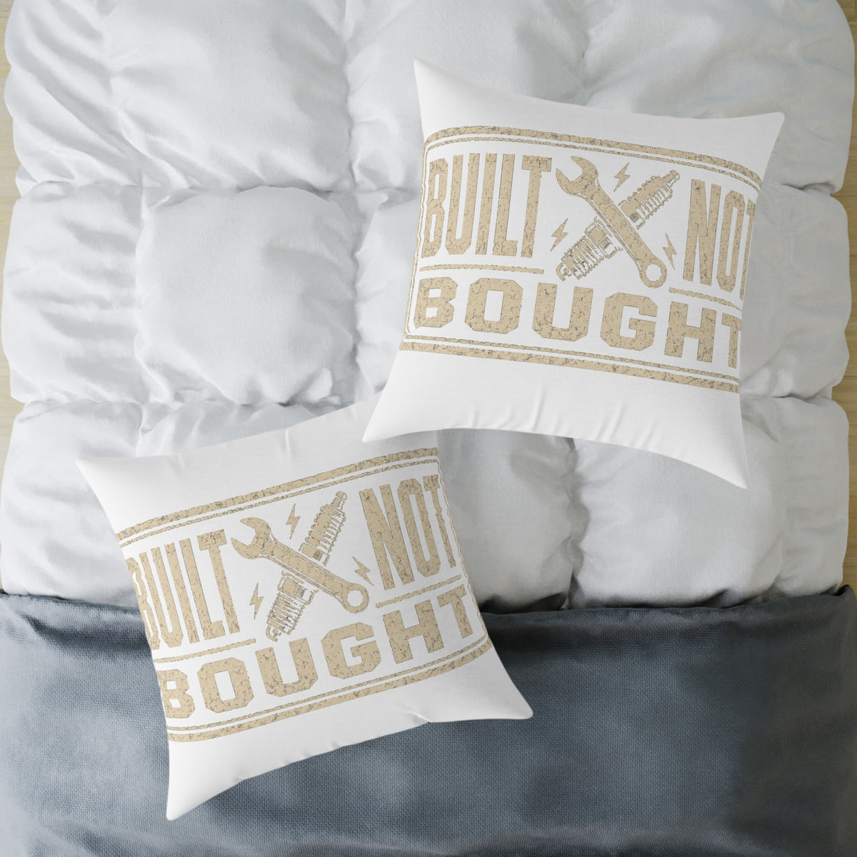 Built Not Bought Throw Pillow Milo Bailey Dog Dad Mom— Rustic DIY Mechanic Accent Cushion