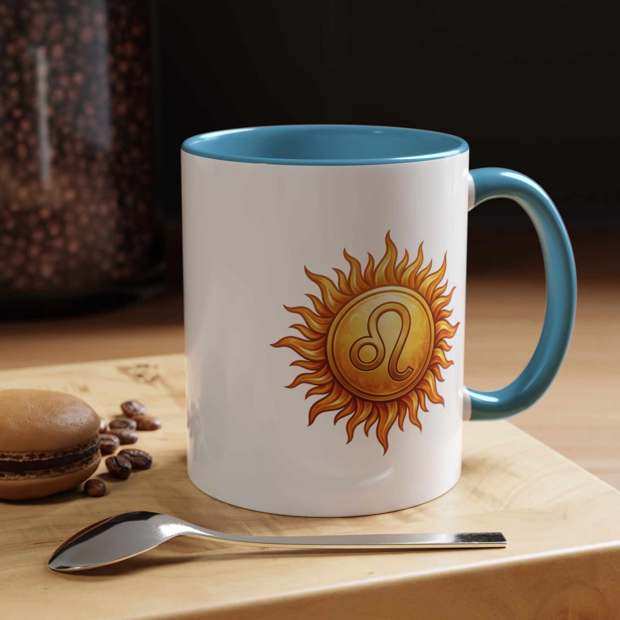 Leo Zodiac Sun Coffee Mug — Astrology Gift, Bold Sun & Leo Symbol Accent Mug