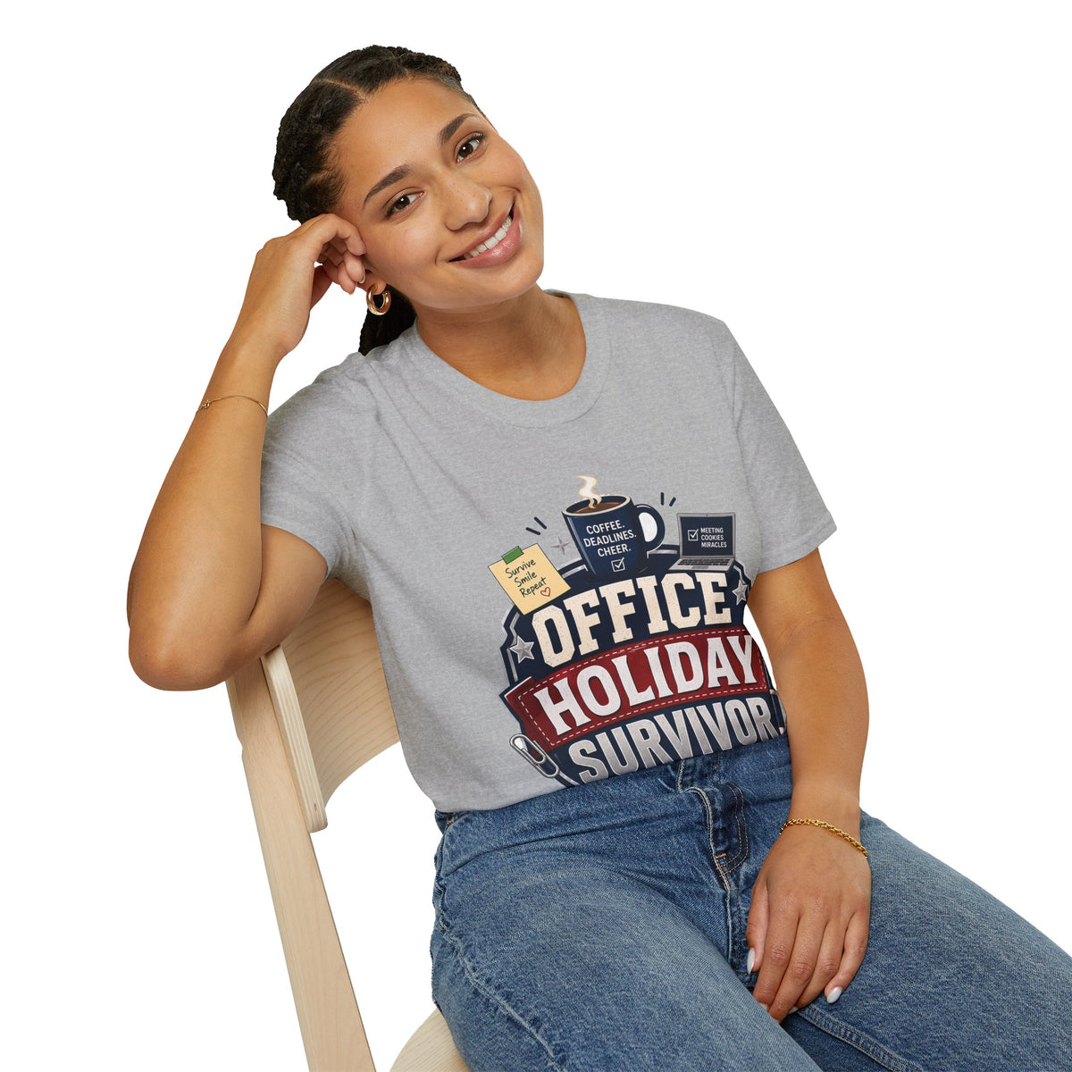 Office Holiday Survivor T-Shirt — Coffee, Deadlines & Cheer Work Shirt