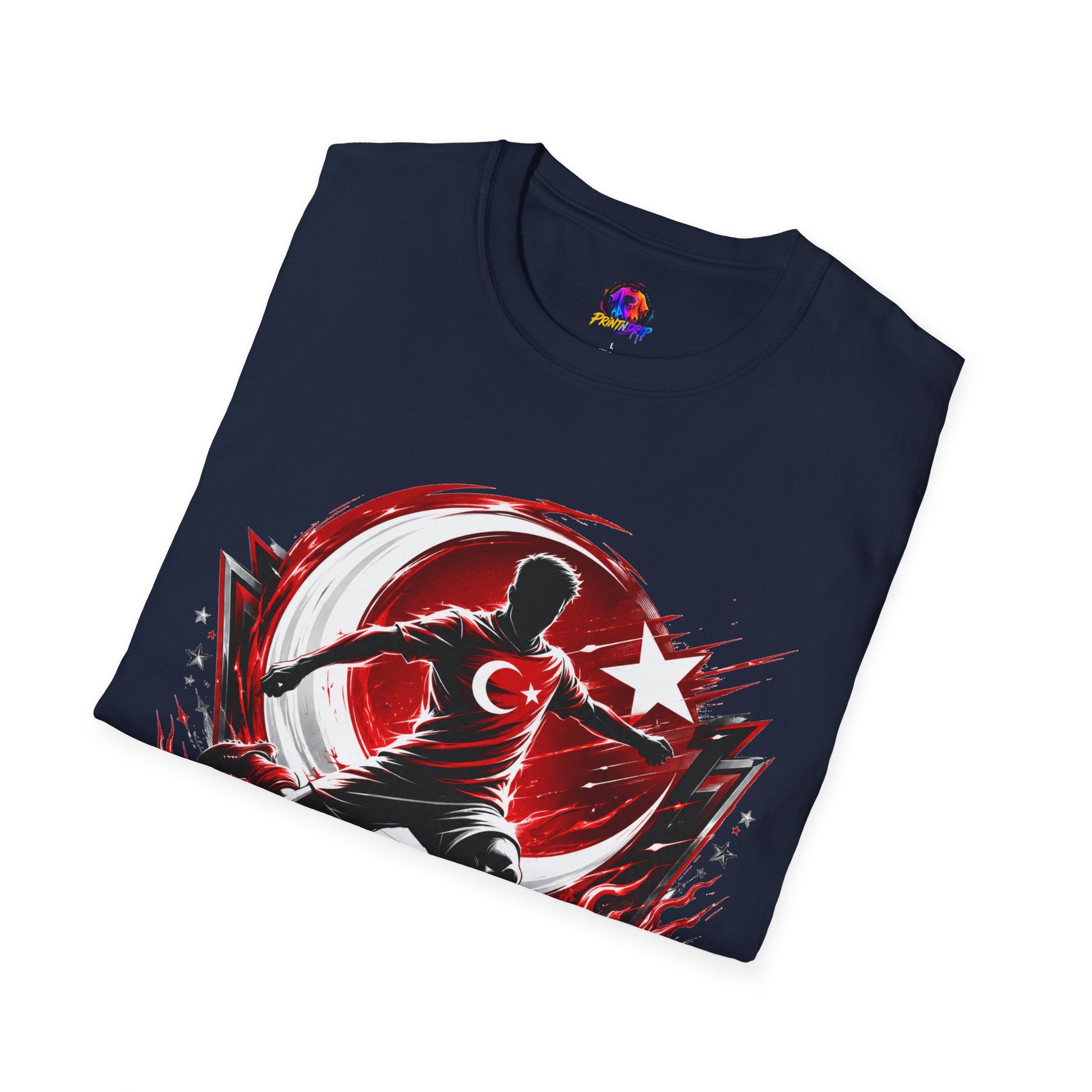Turkey Crimson Flame Soccer T-Shirt — Turkish Crescent & Star Football Fan Tee
