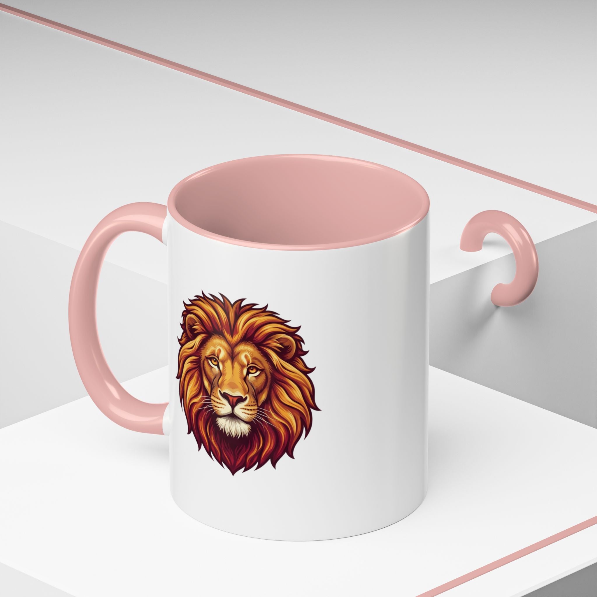 Lion Head Accent Coffee Mug — Bold Tribal Lion Face Design,