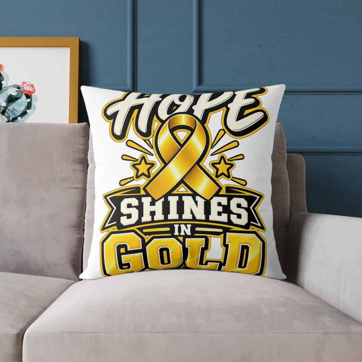 Childhood Cancer Hope Shines in Gold Awareness Ribbon Square Pillow