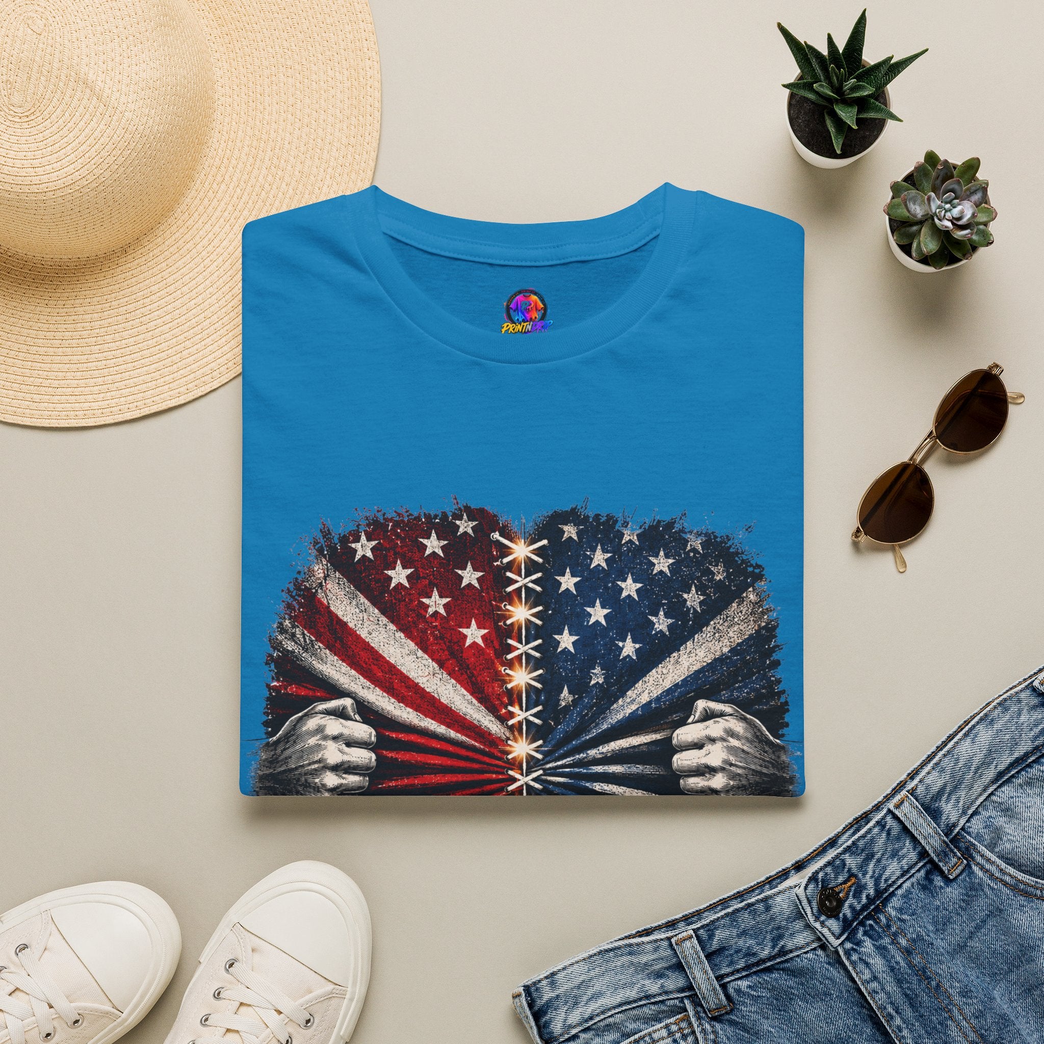 T-Shirt — "The Flag Doesn't Belong to One Side" Distressed American Flag Graphic