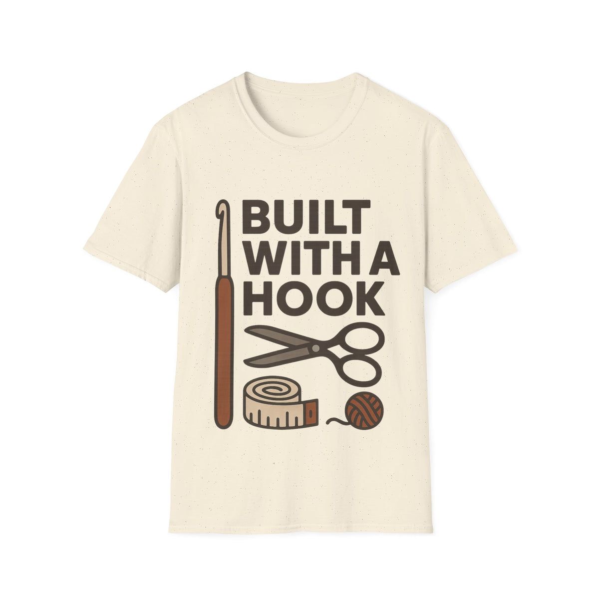"Built With A Hook" Funny Crochet Graphic Tee - Minimalist Yarn Maker Crafting White T-Shirt - Trending Now - September 2026