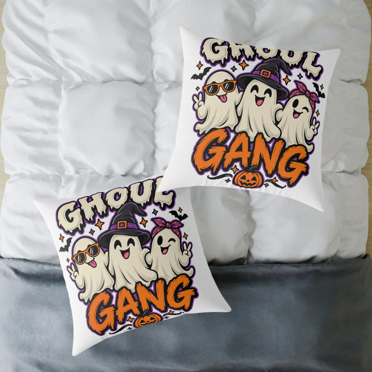 Ghoul Gang Halloween Pillow — Cute Ghosts Decorative Square Throw Pillow