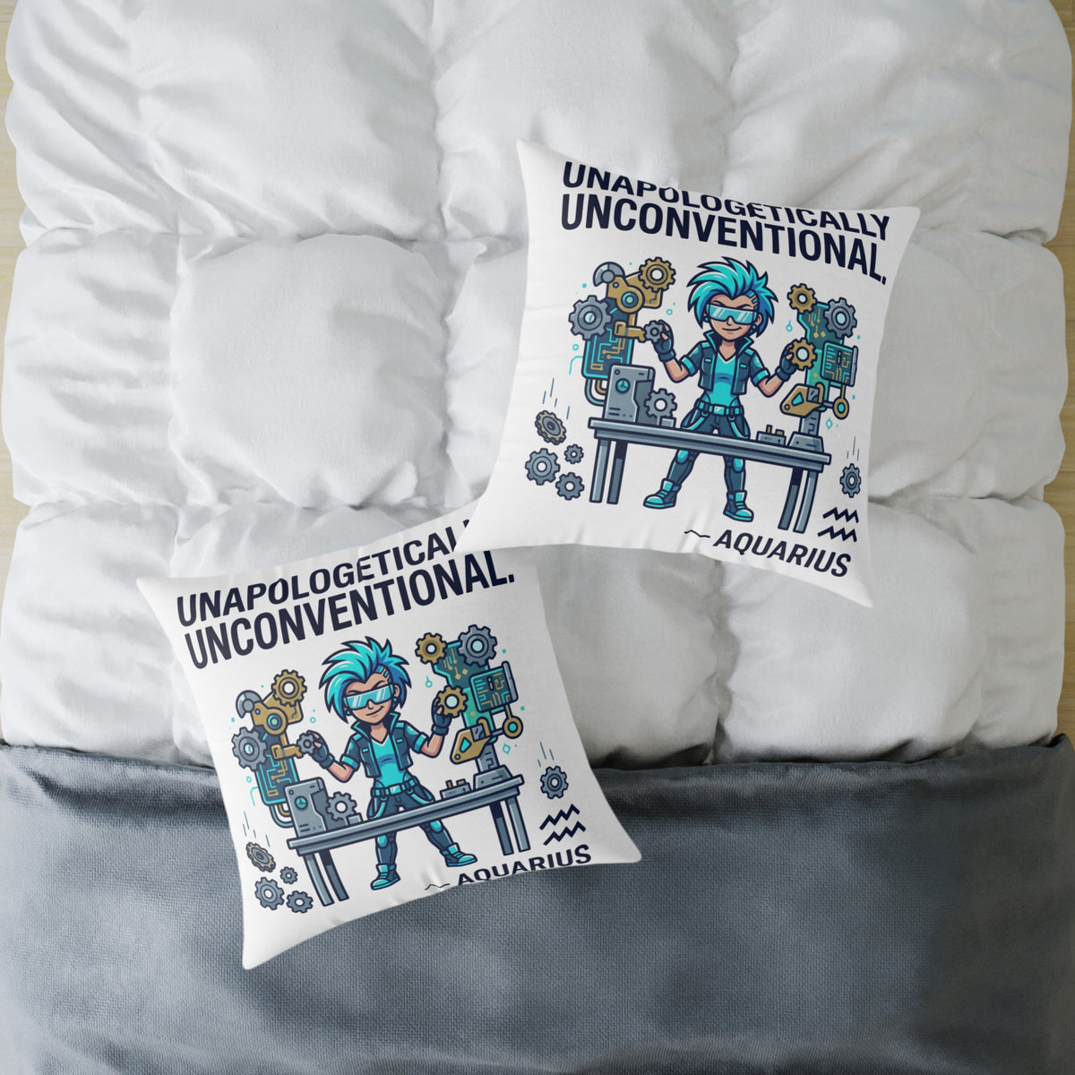 Aquarius Zodiac Unapologetically Unconventional Square Poly Canvas Pillow