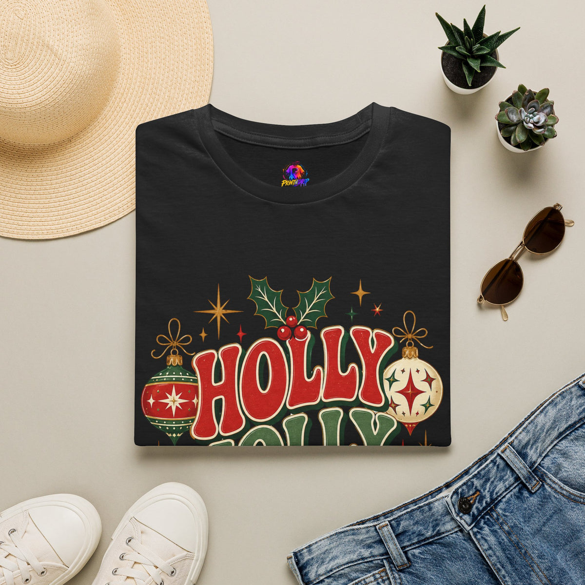 Holly Jolly Club Christmas T-Shirt — Retro Holiday Ornament Tee