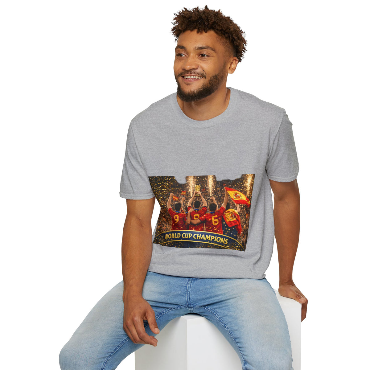 Spain World Cup Champions T‑Shirt — Soccer Trophy Celebration Tee