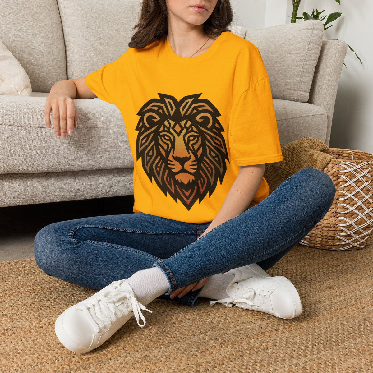 Leo Zodiac Lion Head T-Shirt — Geometric Tribal Lion Graphic Tee