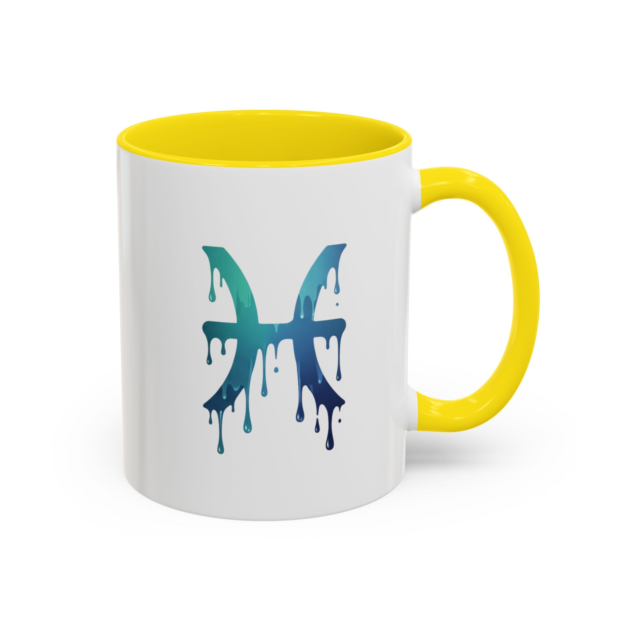 Pisces Zodiac Accent Coffee Mug — Dripping Teal Blue Astrology Gift