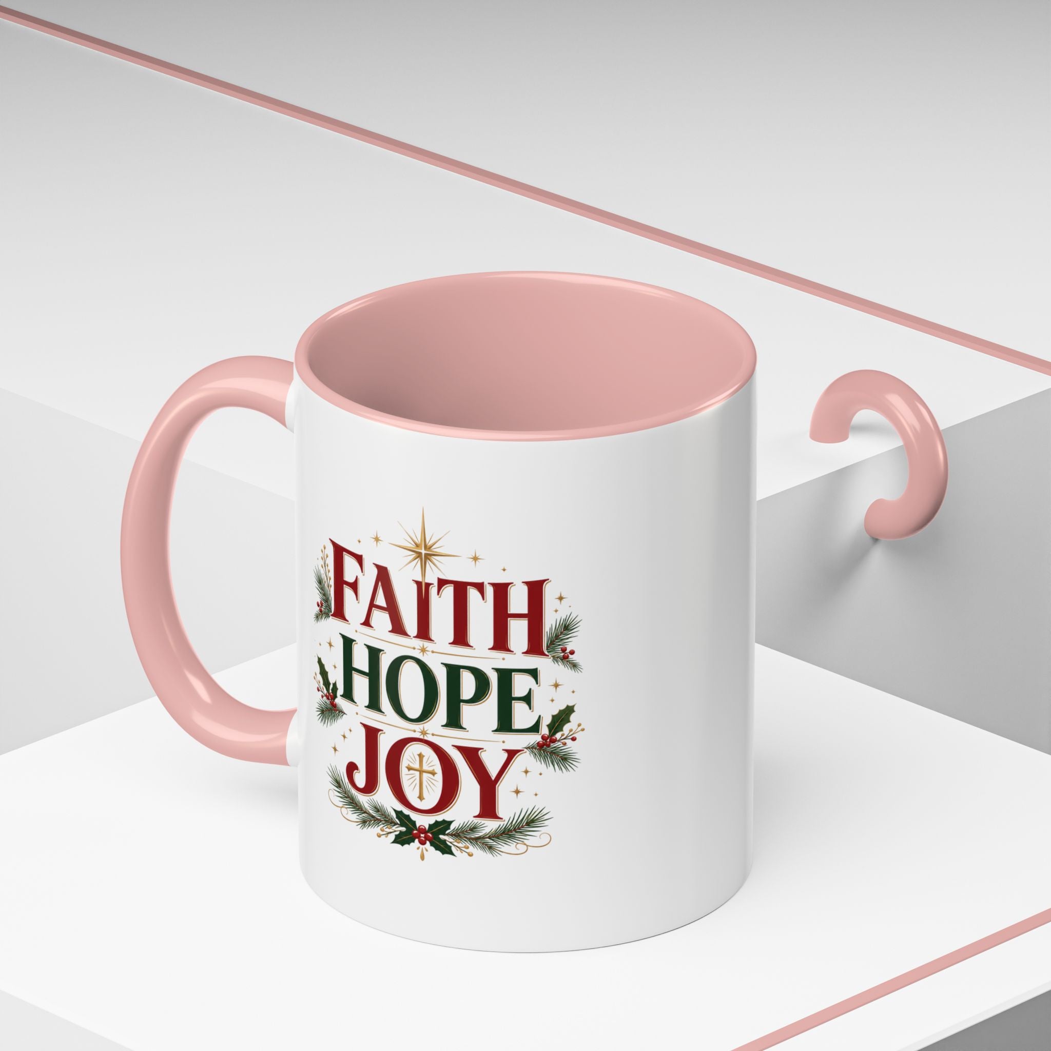 Faith Hope Joy Coffee Mug — Christmas Holiday Inspirational Accent Mug