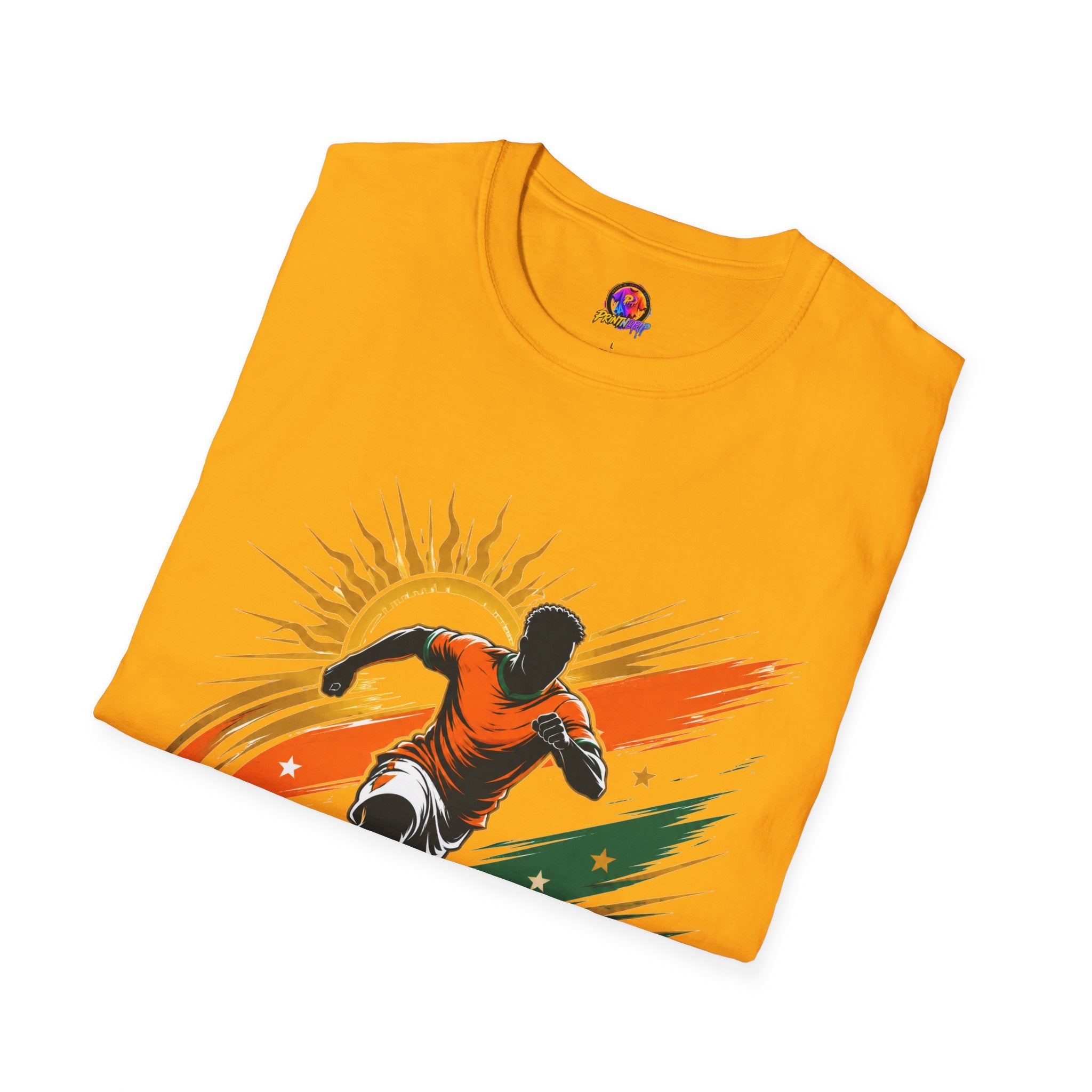 Côte d'Ivoire Orange Power Soccer T-Shirt — Dynamic Player Graphic Tee