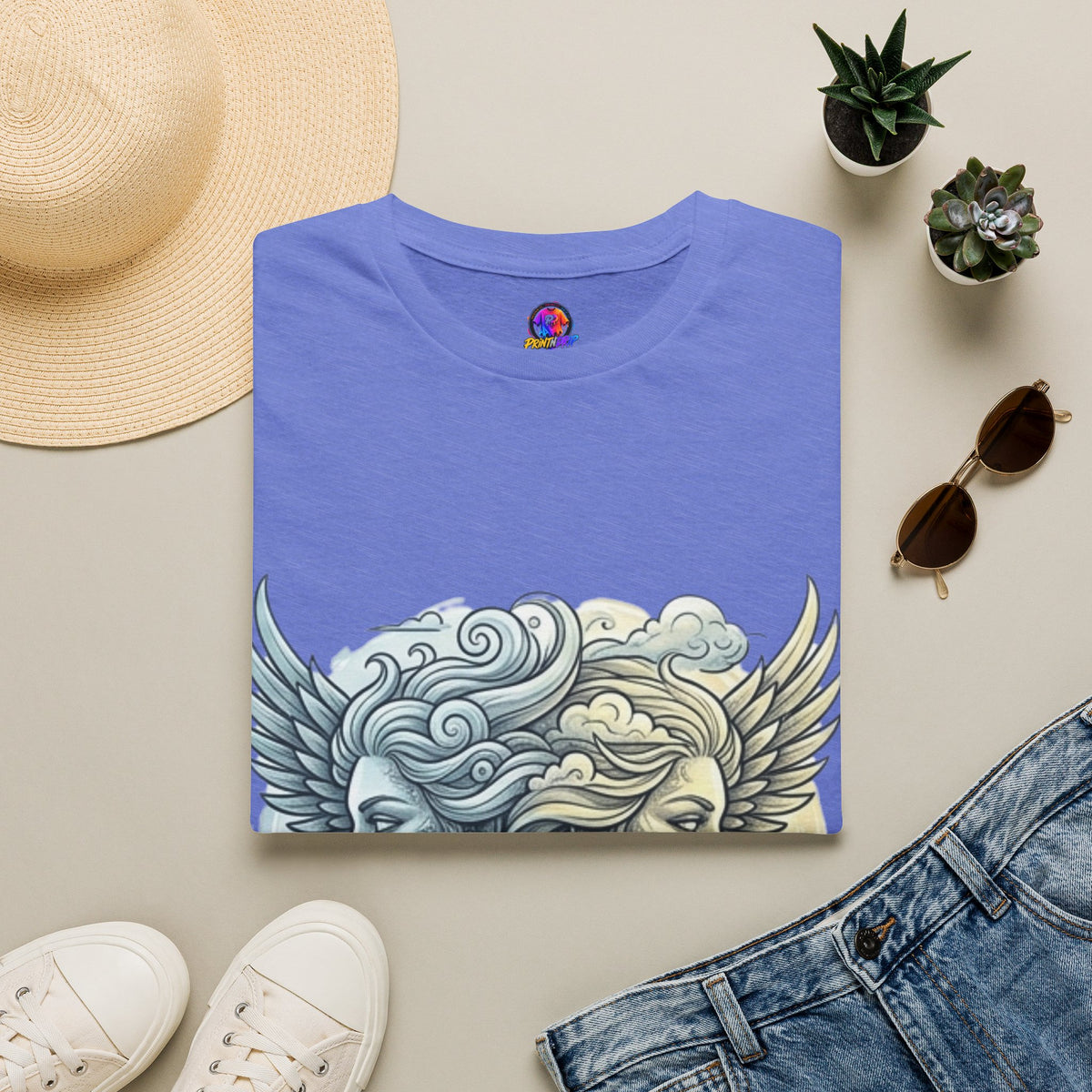Mythic Moon & Sun Faces T-Shirt — Celestial Duality Graphic Tee