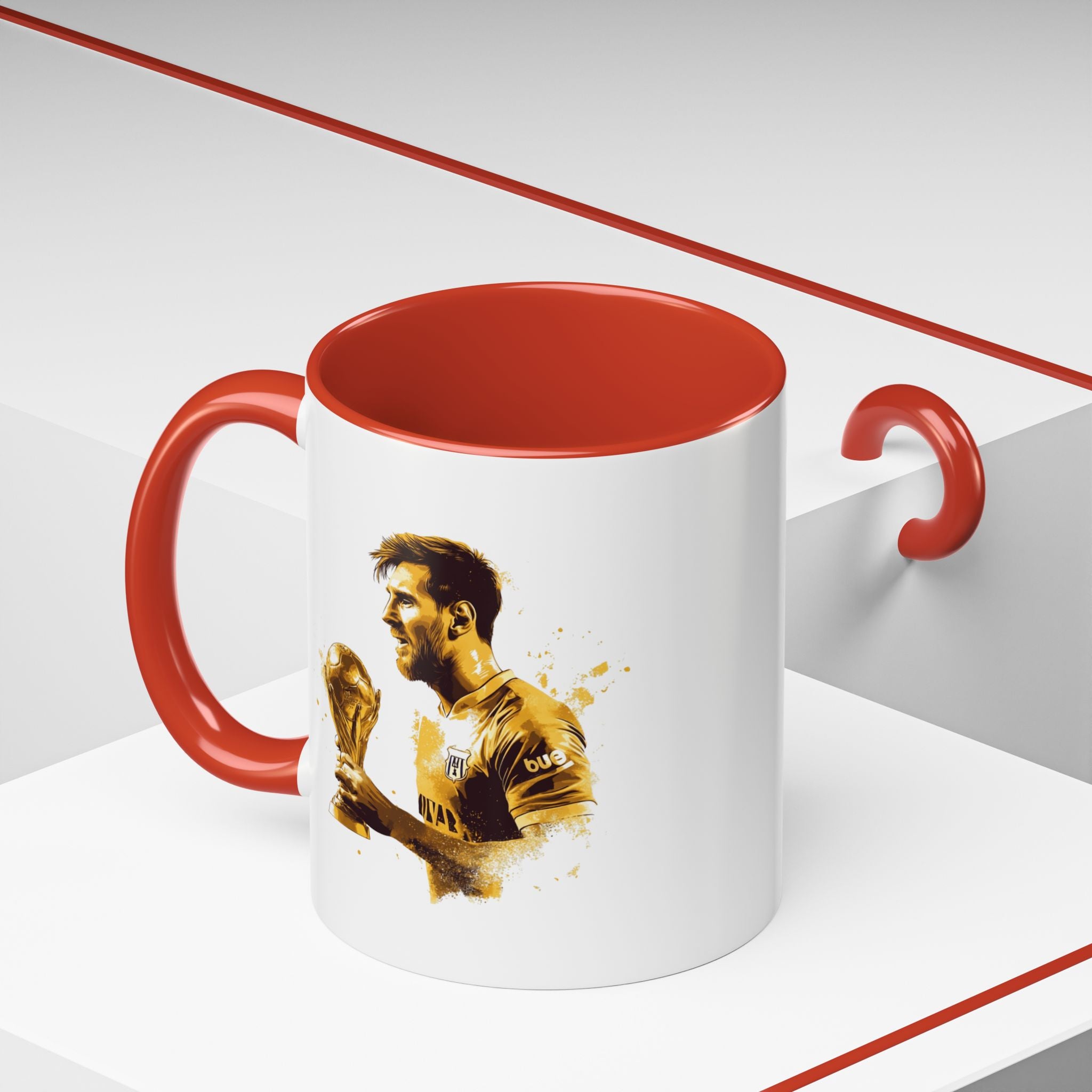 Soccer Legend Coffee Mug — Player Holding Trophy Accent Mug