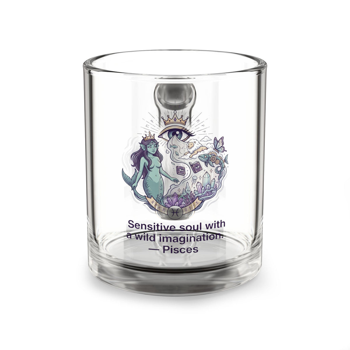 Pisces Glass Mug — "Sensitive soul with wild imagination" 10oz Zodiac Coffee Cup
