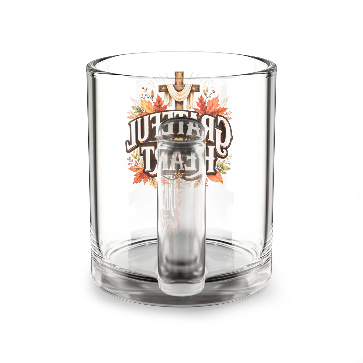 Grateful Heart Glass Mug — 10oz Thanksgiving Autumn Coffee Cup