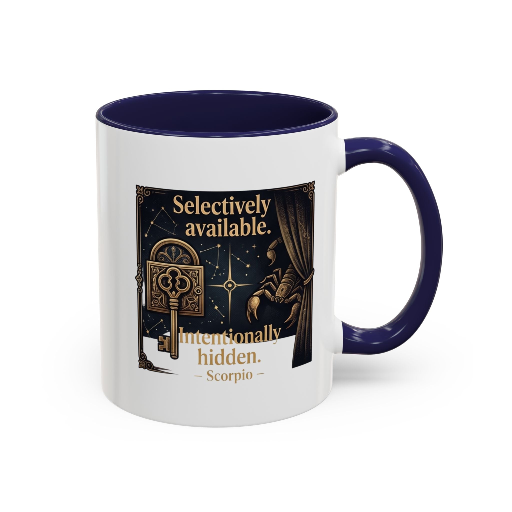 Scorpio Accent Coffee Mug — "Selectively Available, Intentionally Hidden" Zodiac Gift