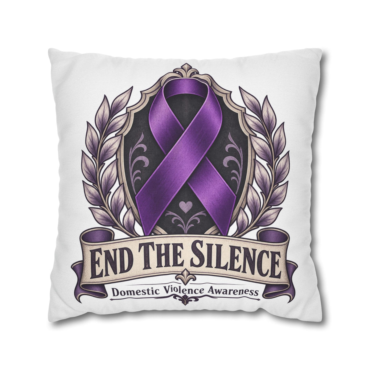 End The Silence Purple Ribbon Pillowcase — Domestic Violence Awareness Throw Pillow