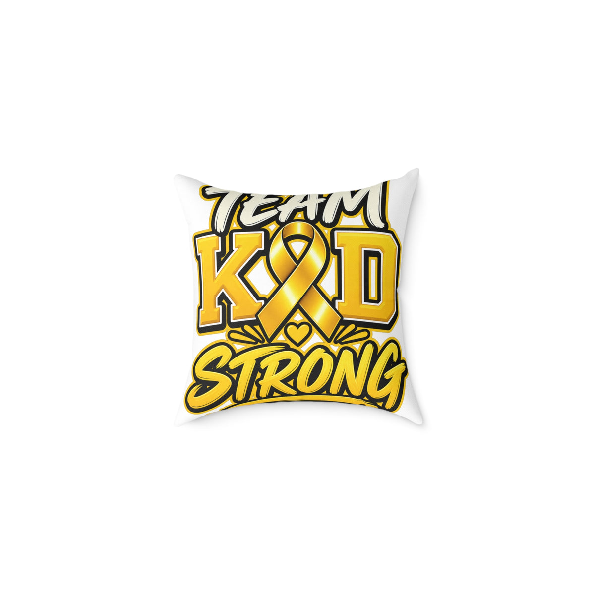 Team Kid Strong Square Throw Pillow — Childhood Cancer Awareness Ribbon Accent