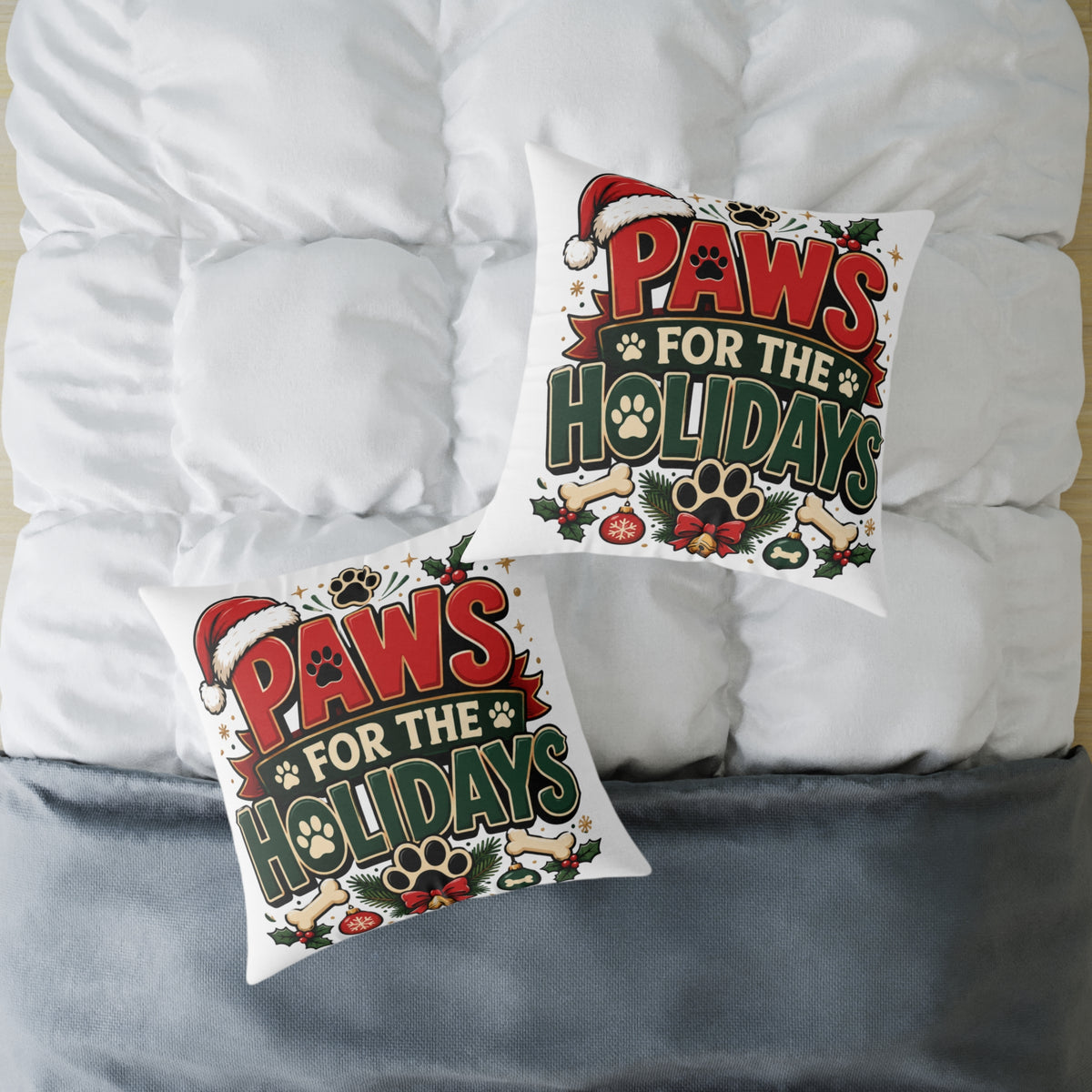 Christmas Paws for the Holidays Square Pillow — Festive Pet Christmas Decor