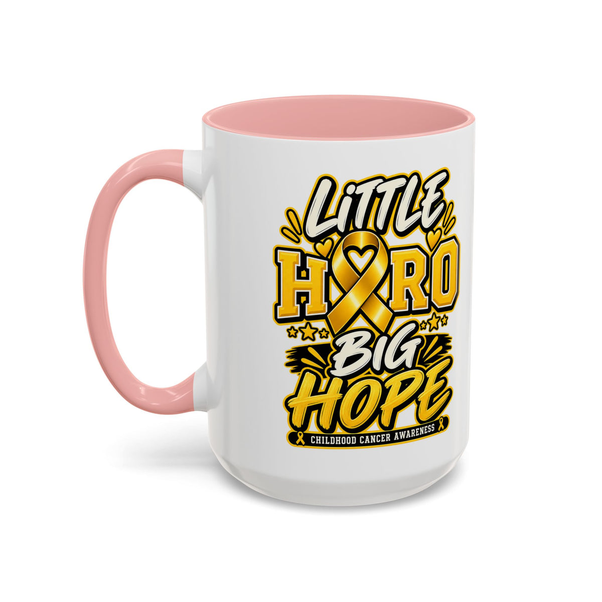 Little Hero Big Hope Coffee Mug — Childhood Cancer Awareness Accent Mug (11/15 oz)