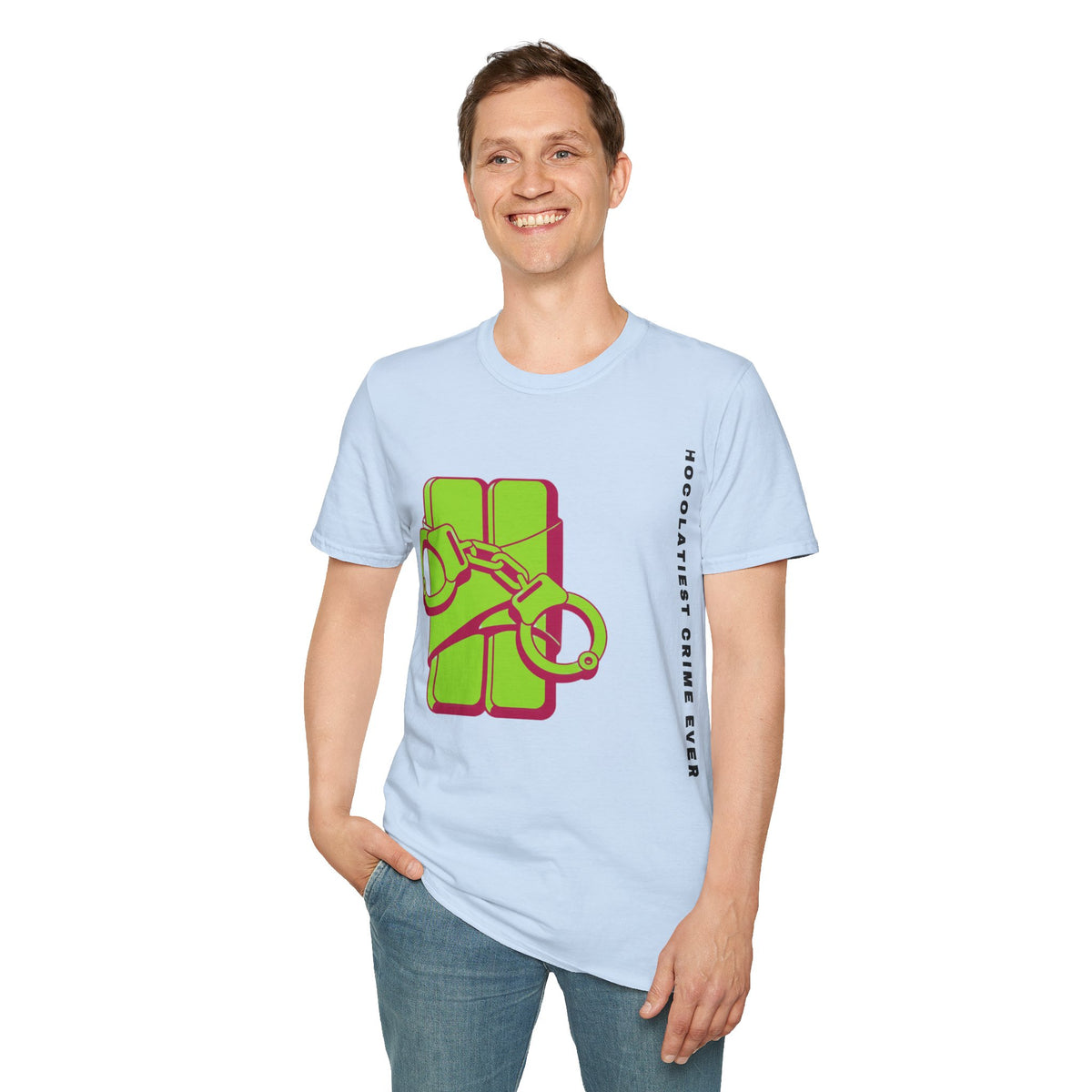 Chocolateie Graphic T‑Shirt — Green Candy Bar with Handcuffs Design - Trending Now - September 2026