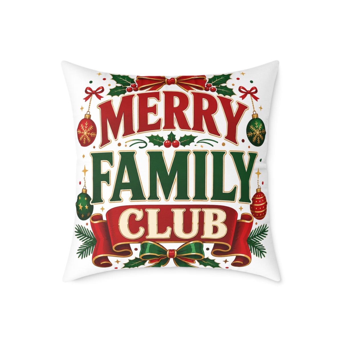 Merry Family Club Christmas Pillow - Holiday Decorative Throw Pillow