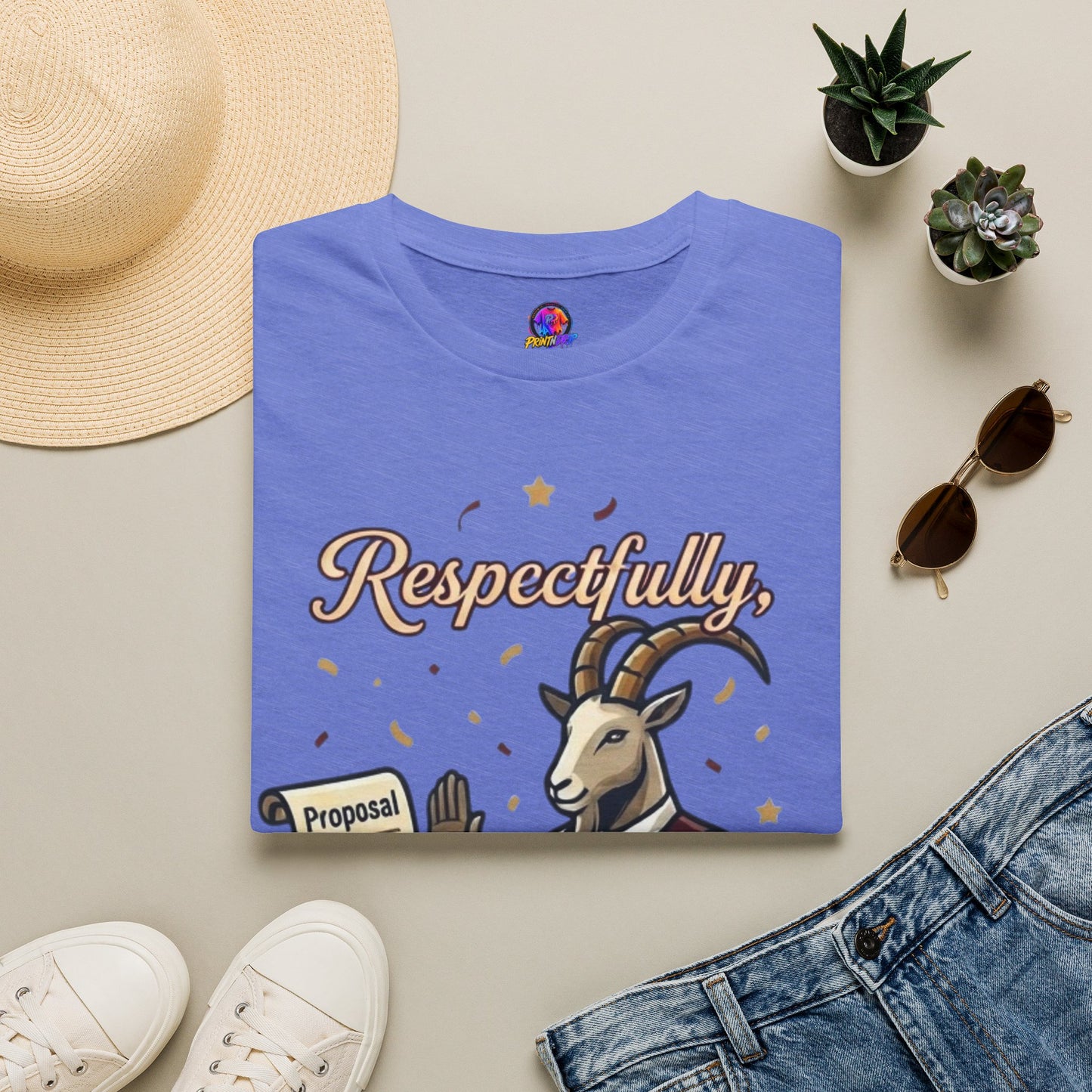 T-Shirt — "Respectfully, No" Capricorn Goat Proposal Funny Zodiac Tee