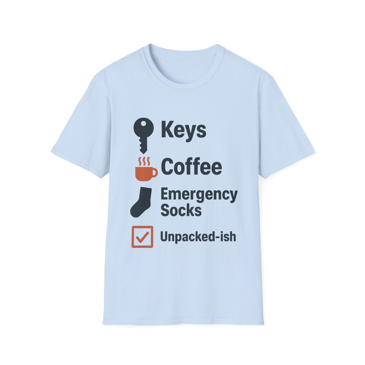 Keys, Coffee, Phone, Wallet Checklist T-Shirt — Minimal Daily Essentials Graphic Tee - Trending Now - August 2026