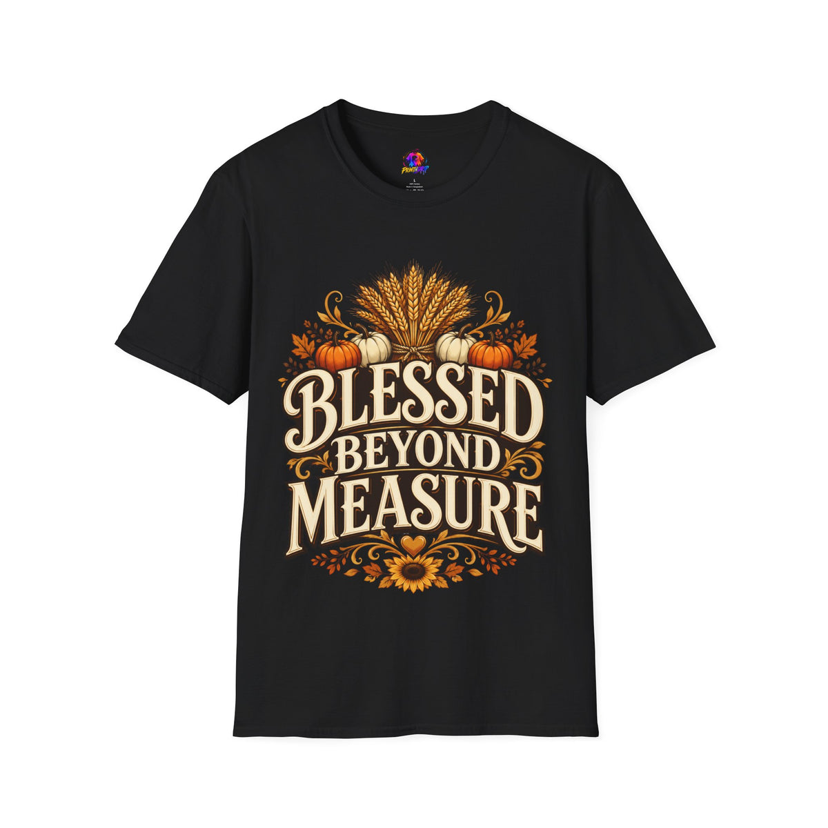 Thanksgiving T-Shirt Blessed Beyond Measure T-Shirt — Fall Harvest Pumpkin & Wheat Tee