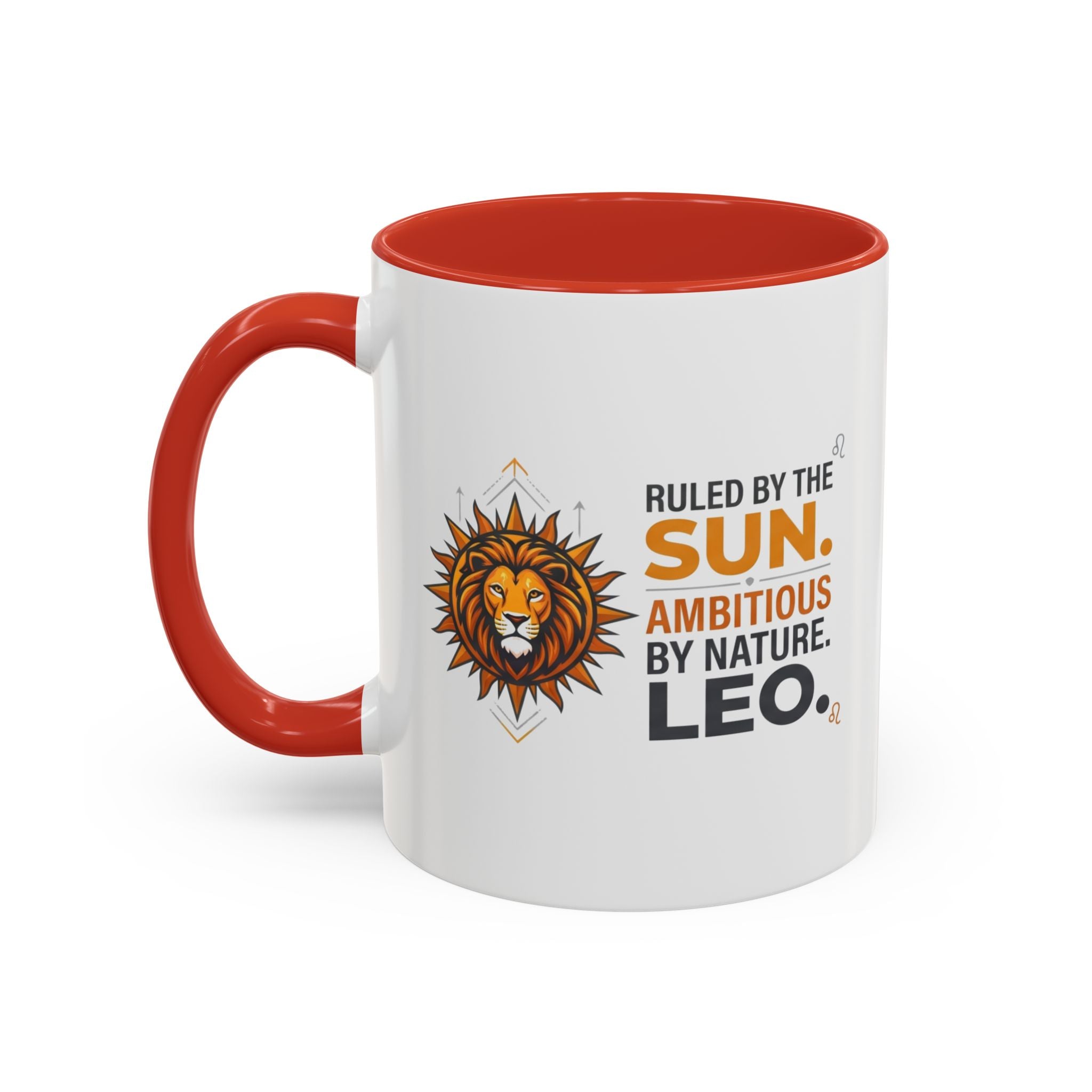 Leo Zodiac Coffee Mug — "Ruled by the Sun. Ambitious by Nature. LEO." Accent Ceramic Mug