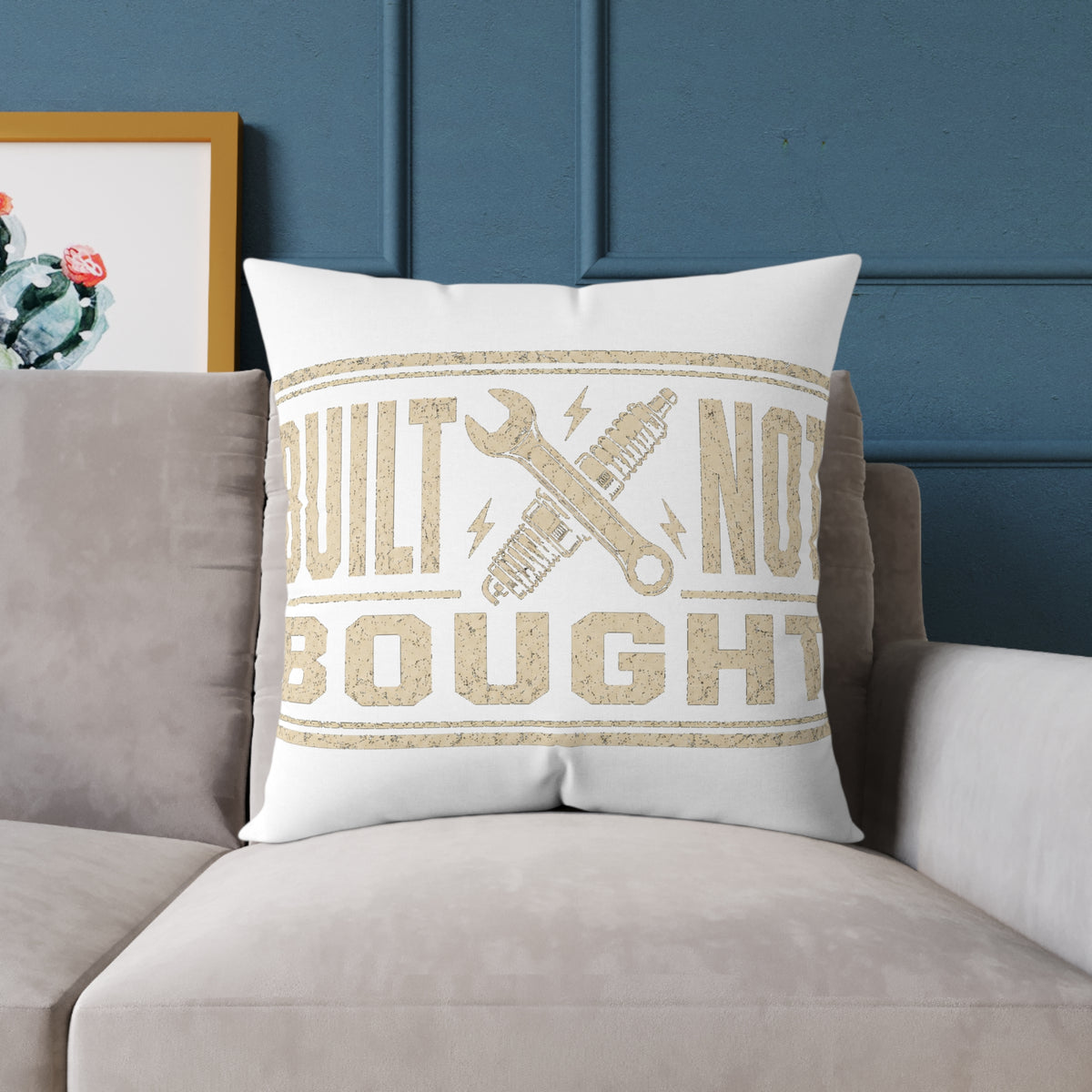 Built Not Bought Throw Pillow Milo Bailey Dog Dad Mom— Rustic DIY Mechanic Accent Cushion