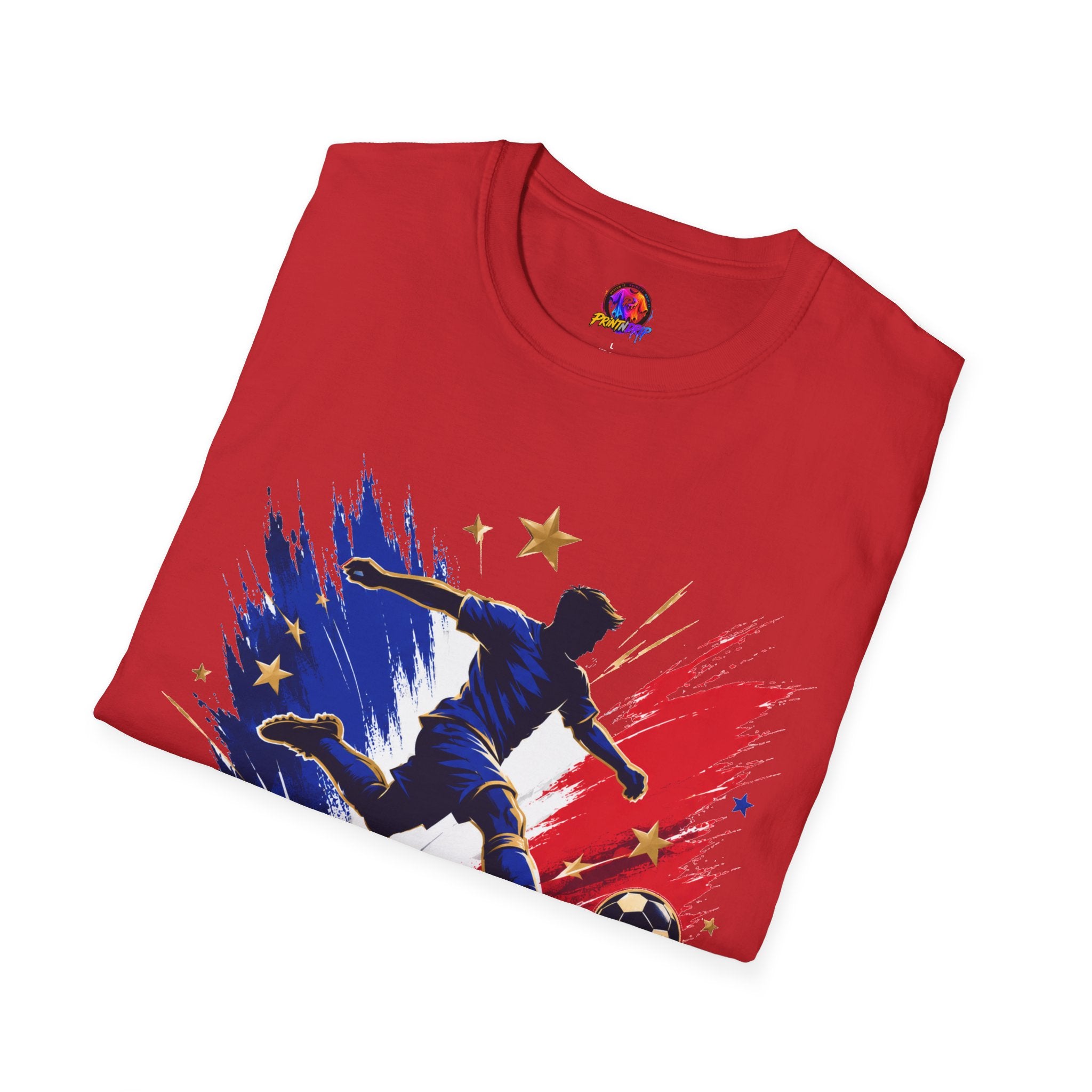 France Soccer T-Shirt — "Blue Glory" Red, White & Blue Player Graphic
