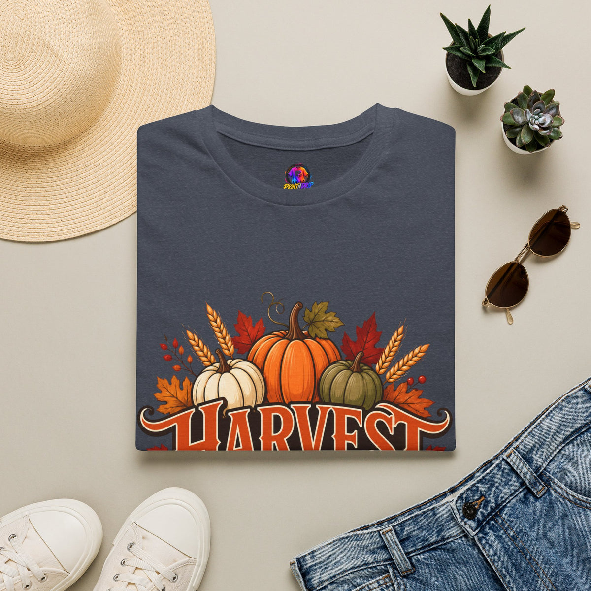 Thanksgiving T-Shirt Harvest Blessings T-Shirt — Fall Pumpkin Harvest Graphic Tee for Thanksgiving