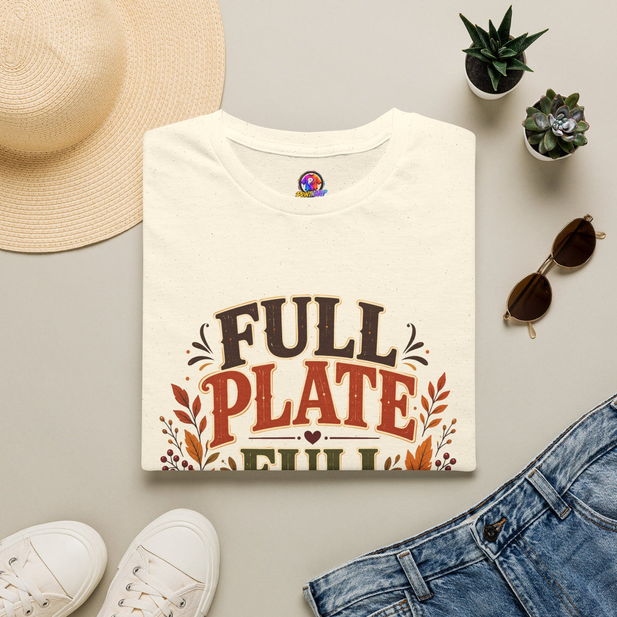 Thanksgiving T-Shirt - "Full Plate Full Heart" Fall Harvest Tee