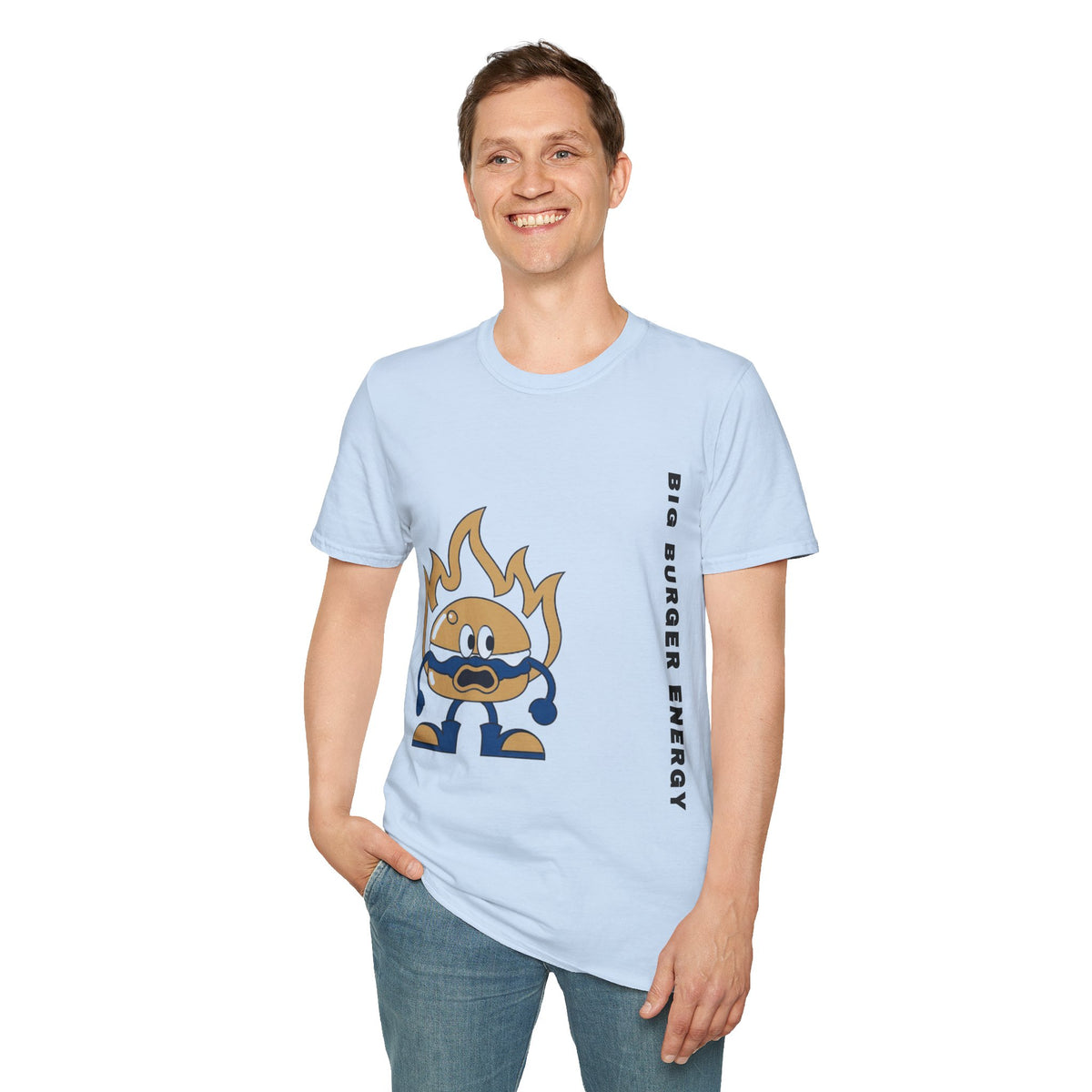 Burger Mascot T‑Shirt — ‘Big Burger’ Flame Character Graphic Tee - Trending Now - September 2026
