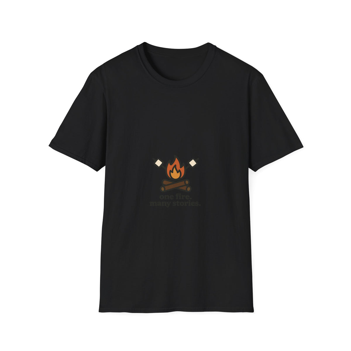 "One Fire, Many Stories" Campfire Graphic Tee - Cozy Outdoor Camping Marshmallow White T-Shirt - Trending Now - September 2026