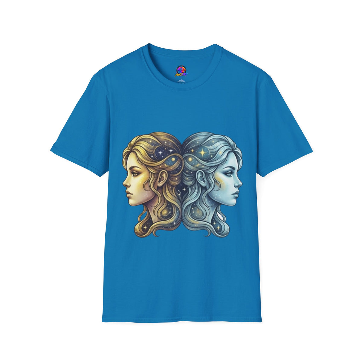 Zodiac Gemini Sun & Moon T-Shirt — Dual Faces Cosmic Design