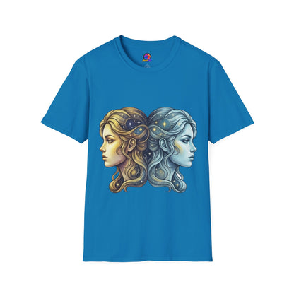 Zodiac Gemini Sun & Moon T-Shirt — Dual Faces Cosmic Design