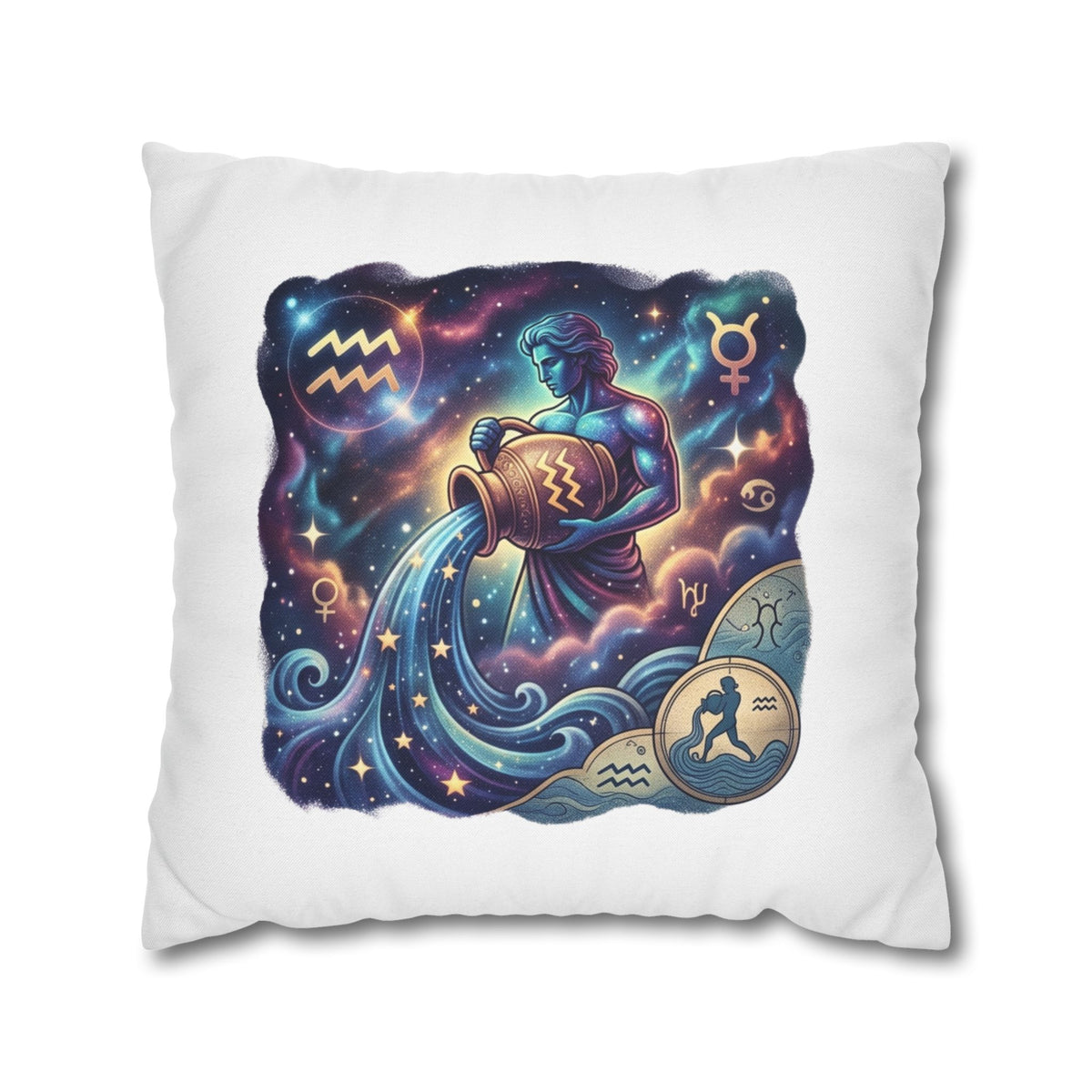 Aquarius Zodiac Pillowcase — Water Bearer Astrology Cushion Cover