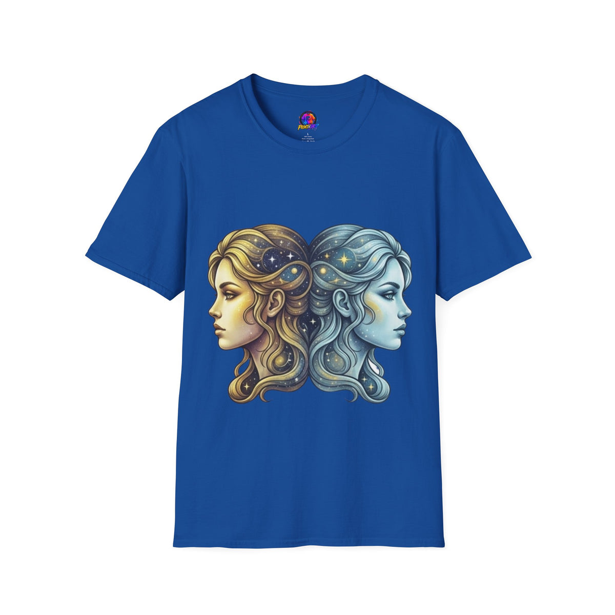 Zodiac Gemini Sun & Moon T-Shirt — Dual Faces Cosmic Design