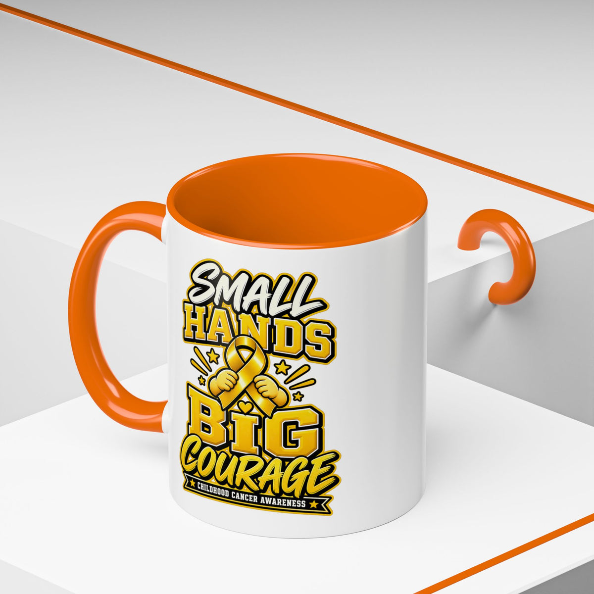 Coffee Mug - "Small Hands Big Courage" Childhood Cancer Awareness Accent Mug