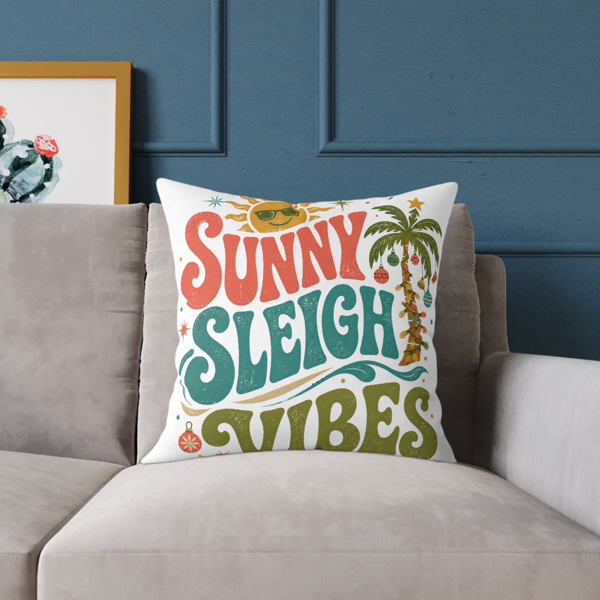 Modern Day Christmas Sunny Sleigh Vibes Decorative Pillow